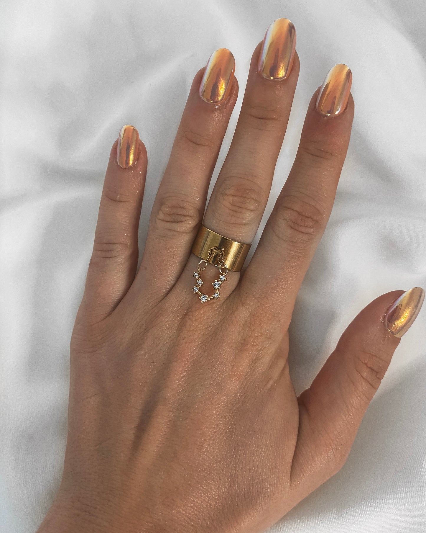 Bague constellation dorée personnalisée, modèle fin ou large, en acier inoxydable, taille réglable, fabrication française