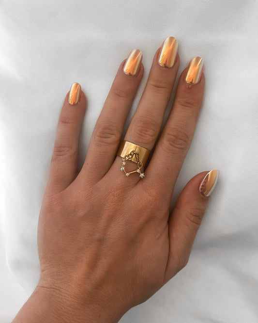 Bague constellation dorée personnalisée, modèle fin ou large, en acier inoxydable, taille réglable, fabrication française