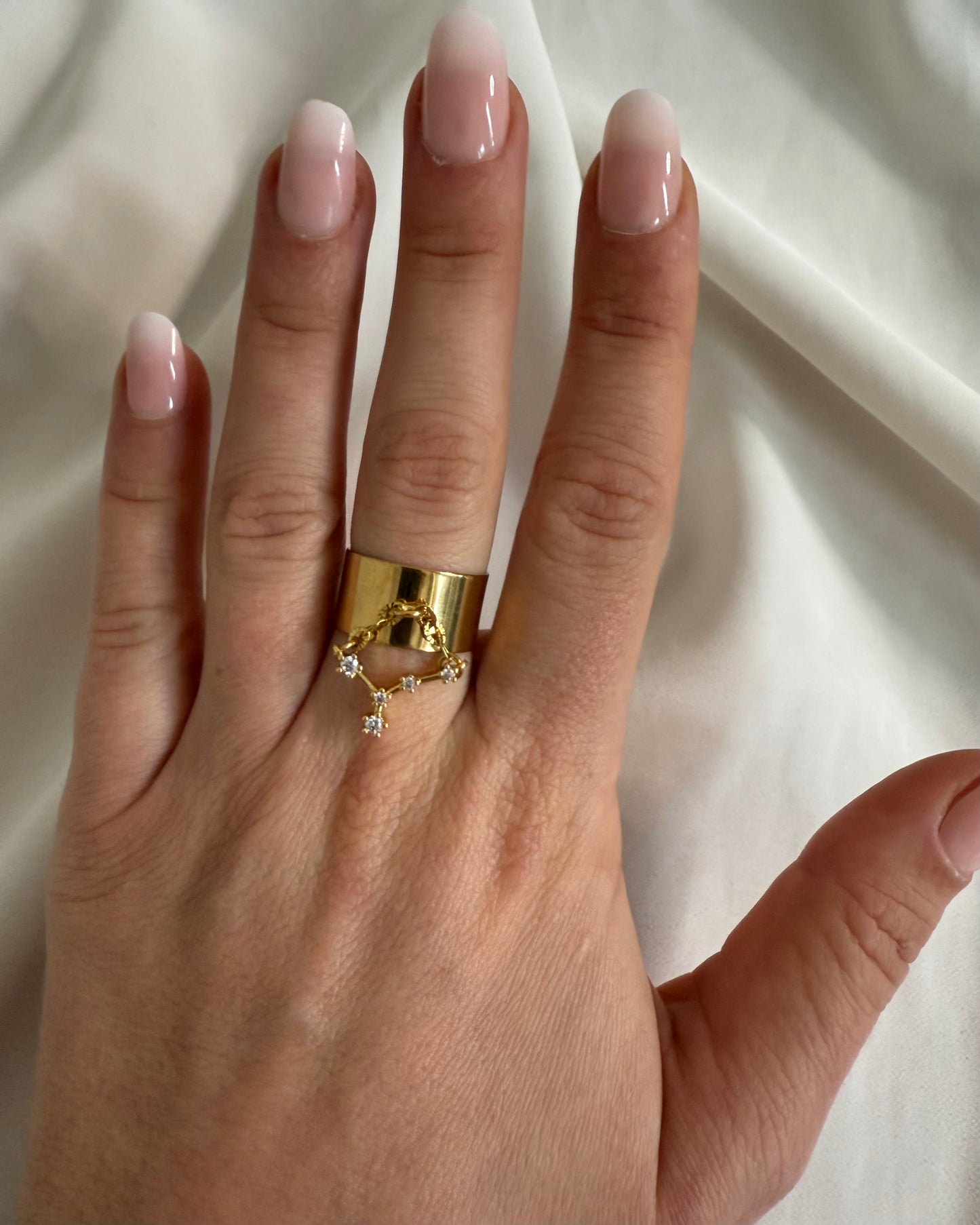 Bague constellation dorée personnalisée, modèle fin ou large, en acier inoxydable, taille réglable, fabrication française