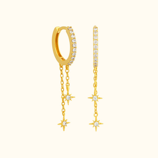 Boucles d'oreille pendante acier inoxydable doré  zirconium tendance avec  étoiles polaire 