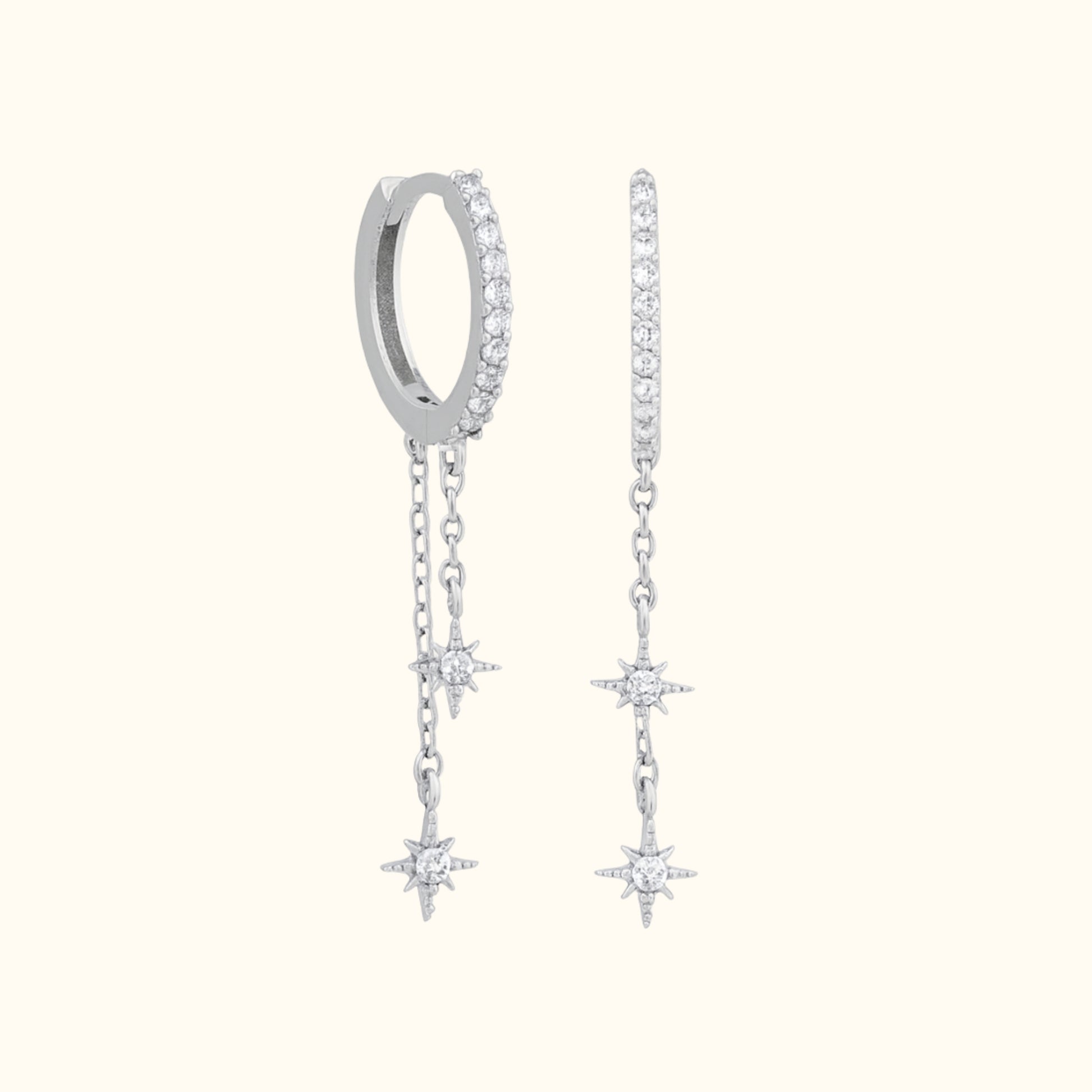 Boucles d'oreille pendante acier inoxydable argent zirconium tendance avec  étoiles polaire 