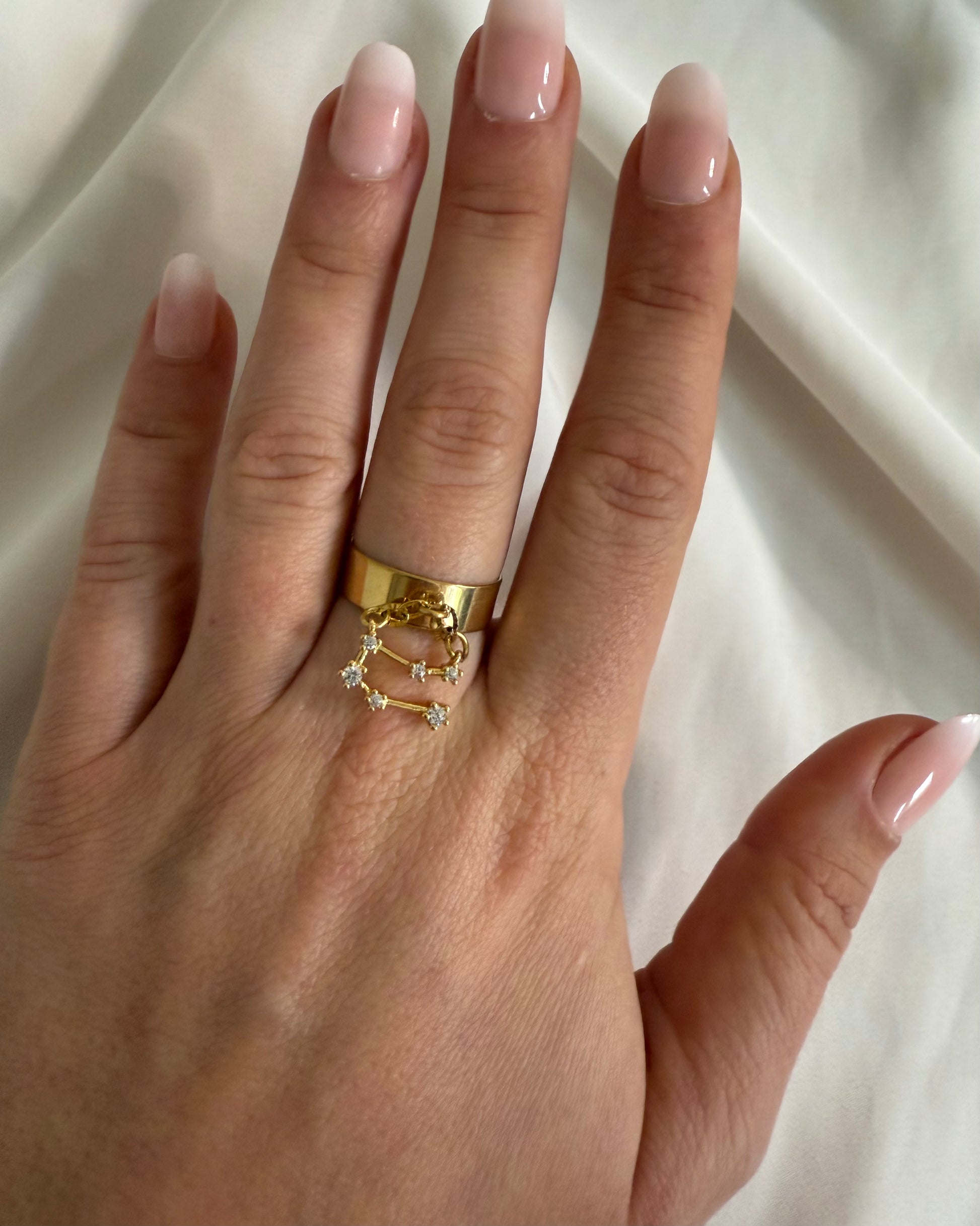 Bague constellation dorée personnalisée, modèle fin ou large, en acier inoxydable, taille réglable, fabrication française