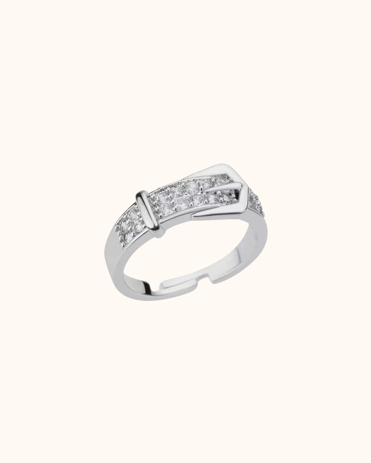 Bague motif ceinture en acier inoxydable argenté
