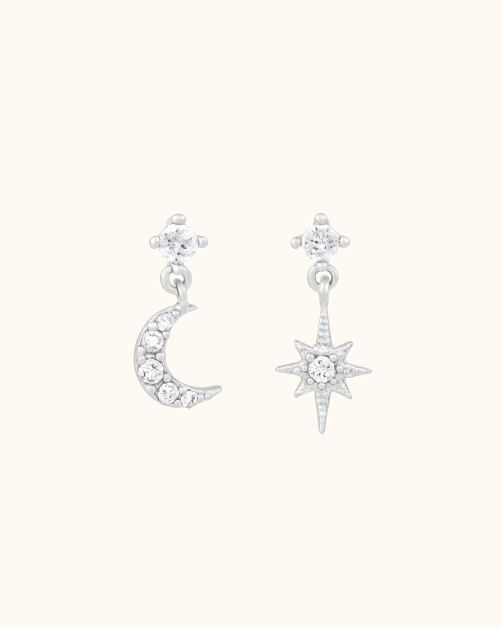 Boucles d'oreilles Exquise lune et étoile argentées